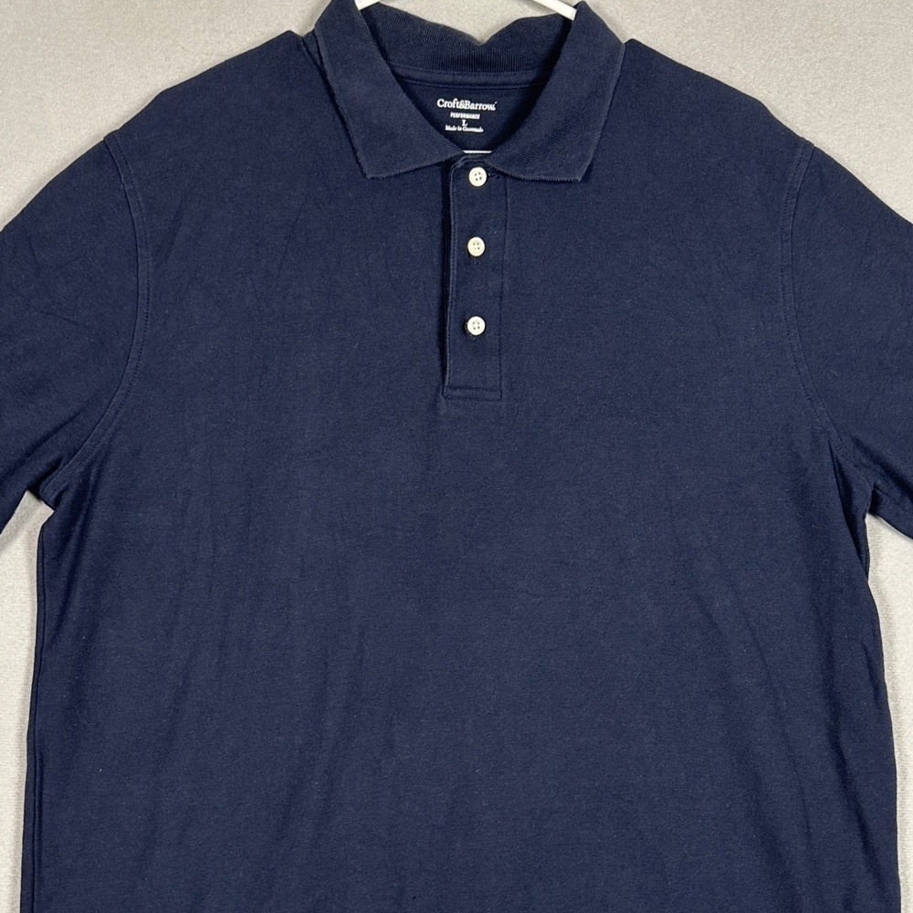 Croft Barrow Polo Shirt Men Large Performance Navy Casual Rugby Short Sleeve EUC